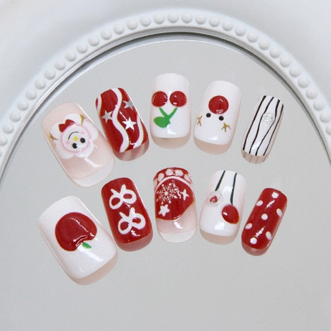 Unghie Finte ABS Natale Inverno Pupazzo Di Neve Renna Fiocco Di Neve 3D Fiocco Ciliegia Lucide Rimovibili Dolce Donna