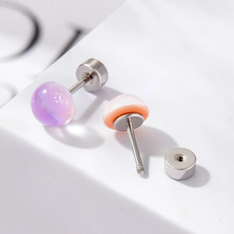 Iridescent Faux Moonstone Stud Earrings Titanium Steel Screw Back Helix Cartilage Piercing Jewelry Sweet Dreamy For Women