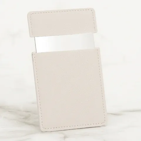 Portable Makeup Mirror Stainless Steel Unbreakable Card Size Ultra Thin With PU Leather Sleeve For Travel Purse