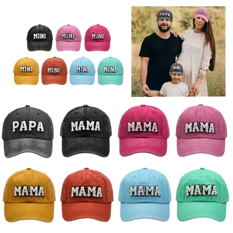 Berretto da Baseball in Cotone Lavato Abbinato alla Famiglia Cappello da Sole Ricamato Papa Mama Mini Visiera Sportiva Regolabile per Uomo Donna Bambini