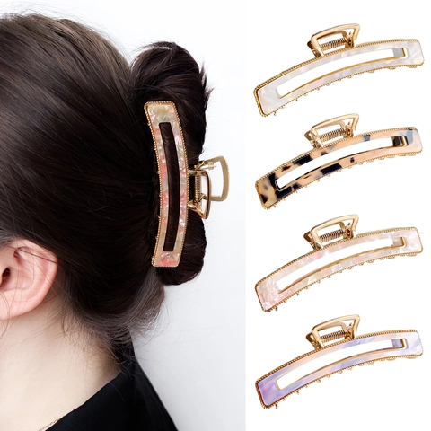 Large Hair Claw Clip Retro Acetate Marble Zinc Alloy Elegant Nonslip Hair Grip For Women Daily Styling Accessory