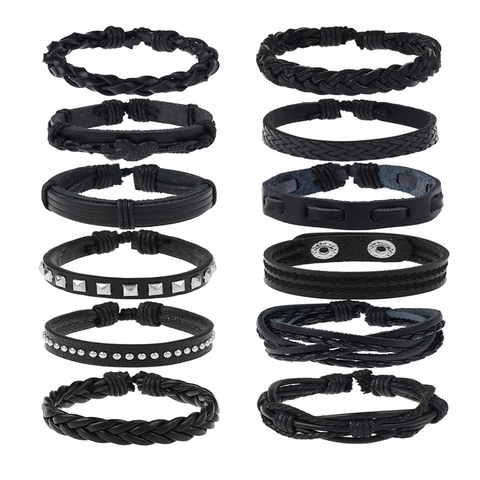 Bracciale In Pelle Intrecciata Punk Vintage Multistrato Cordino Regolabile Polsino Con Borchie In Metallo Accessorio Unisex