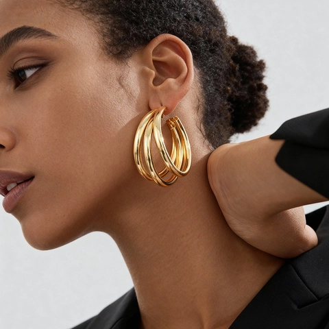 Mode Geometrische Gouden Oorbellen Met 925 Sterling Zilveren Post Meerlagige Ster C-Vorm Minimalistisch Voor Dames