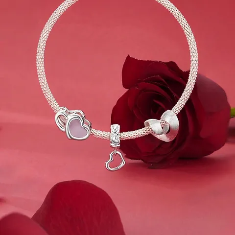Heart Star Charms For DIY Bracelets 925 Sterling Silver With Pink Enamel And Zircon Romantic Jewelry For Women
