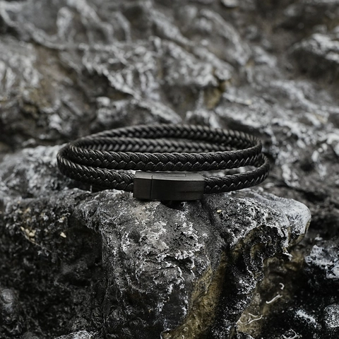 Bracciale In Pelle Intrecciata Da Uomo Con Chiusura Magnetica In Acciaio Inossidabile Vintage Corda Per Mani Intrecciata A Più Strati