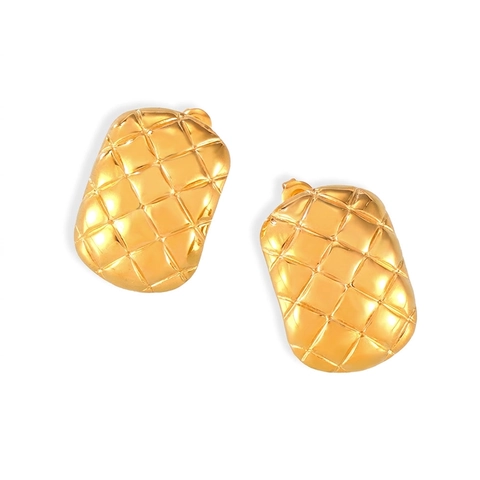 Orecchini a Bottone in Acciaio al Titanio Vintage Texture Trapuntata Design Matelasse Geometrico Placcato Oro Argento Gioielli da Donna