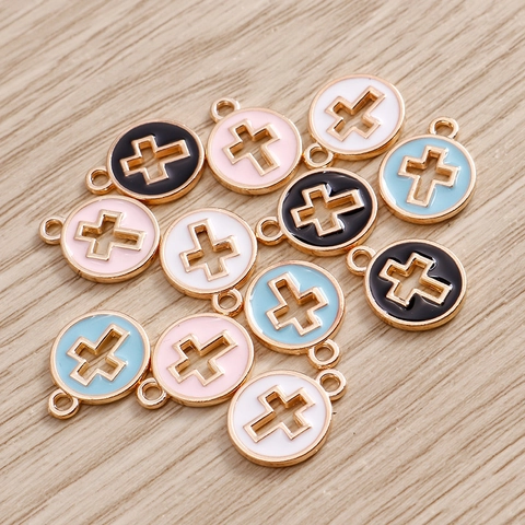 Ciondoli Croce Tondi Lega Smaltata Cavo Forma Moneta DIY Gioielli Charms Religioso Moda Accessori