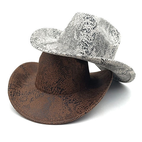 Western Cowboy Hat Polyester Snakeskin Pattern Wide Brim Outdoor Sun Protection Vintage Jazz Fedora For Men Women