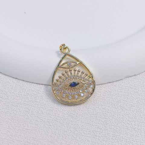 Ciondolo Malocchio Rame Zircone Micro Pavè Placcato Oro Per Creazione Gioielli Fai Da Te Collana Bracciale Accessorio