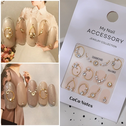 5D Relief Nail Art Stickers Rhinestone Pearl Metallic Gold Silver Hot Stamping Nail Decals For Women DIY Manicure Decor
