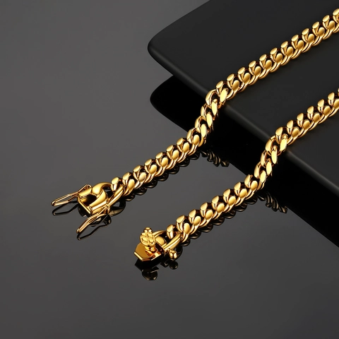Cuban Link Chain Necklace Stainless Steel 18K Gold Plated Miami Curb Hip Hop Punk Jewelry For Men Women Box Clasp