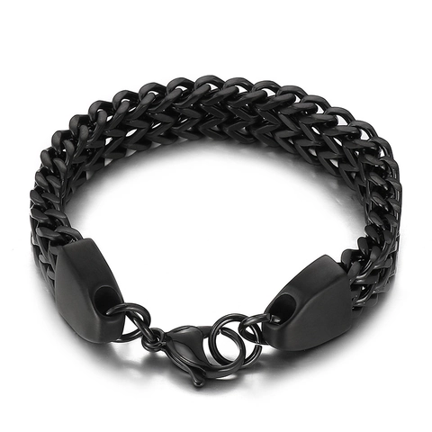 Pulsera De Cadena Franco Trenzada De Acero Inoxidable Pulido Para Hombre Hip Hop Punk Capas Joyería