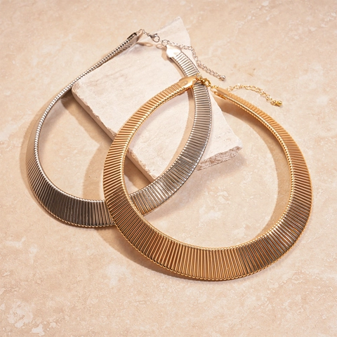 Fashion Metallic Choker Necklace Geometric Wide Textured Iron Statement Jewelry Women