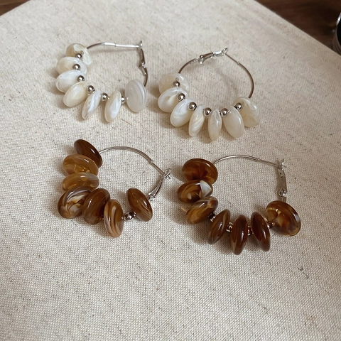Resin Hoop Earrings With Alloy And Silver Earring Post Vintage Marble Texture Round Fashion Jewelry For Women
