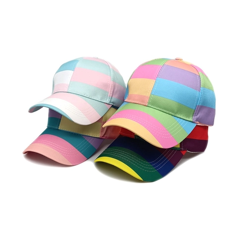 Rainbow Striped Baseball Cap Polyester Sun Protection Adjustable Outdoor Sports Sun Hat Casual Women Men