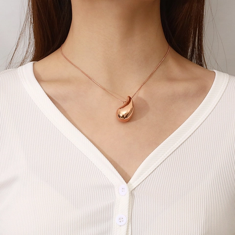 Hollow Stainless Steel Teardrop Necklace And Earrings Waterdrop Bean Pendant Snake Chain Minimalist Polished For Women