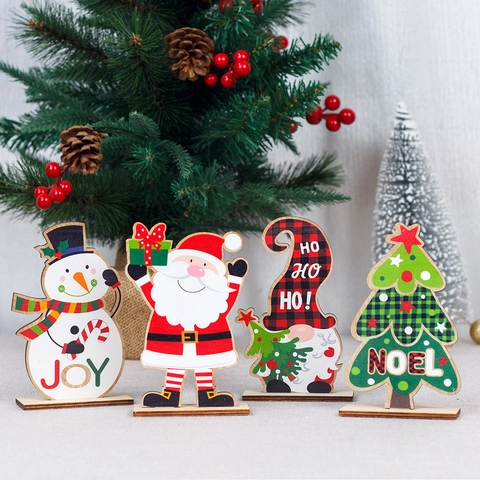 Wooden Christmas Desktop Ornaments Cartoon Santa Snowman Gnome Tree For Holiday Tabletop Festive Home Decoration