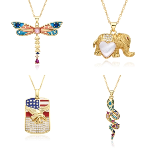 Collana con Pendente in Rame Con Strass Colorati Smalto Libellula Elefante Serpente Modelli Gioielli alla Moda per Donna Regalo