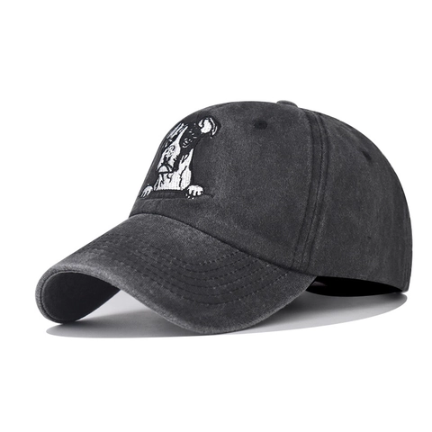 Washed Cotton Baseball Cap Distressed Vintage Cute Cat Dog Embroidery Adjustable Sun Protection Casual Outdoor Dad Hat