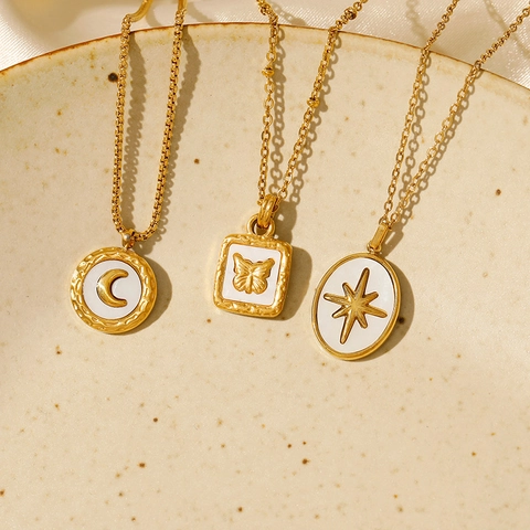 Vlinder Maan Ster Hanger Ketting 18K Verguld Roestvrij Staal Schelp Emaille Sleutelbeen Ketting Sieraden Vrouwen