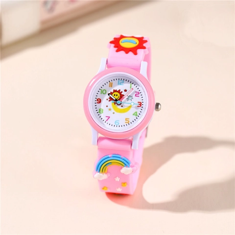 Kinder Quarzuhr Cartoon Sonne Mond Sterne Muster Analog Kunststoffgehäuse Silikonarmband Für Schüler Kinder