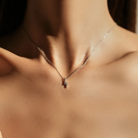 Dainty 925 Sterling Silver Lightning Bolt Pendant Necklace Minimalist Zirconia Clavicle Chain Jewelry For Women
