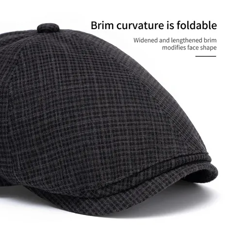 Casquette Plate Vintage À Carreaux En Coton Motif Grille Bérêt Réglable Chapeau Newsboy Avec Badge Lettre M Pour Hommes Femmes Style Britannique