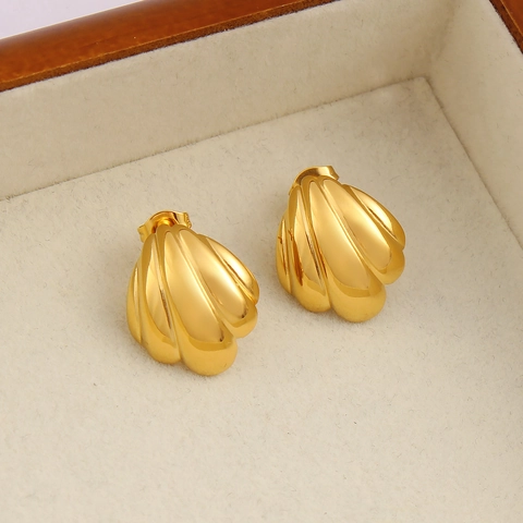 Orecchini a Bottone a Conchiglia in Acciaio Inossidabile Boho per Donna Placcato Oro 18K Forma di Capasanta Gioielli per Vacanze Mare