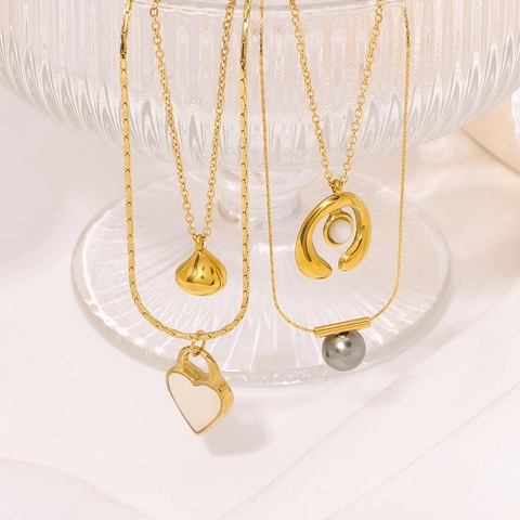 Collier En Acier Inoxydable Plaqué Or 18K Pendentif Coeur Coquille Künstliche Perle Bijoux De Style Luxe Français Pour Femmes
