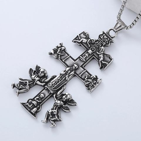Collana Con Pendente Punk Acciaio Inossidabile 316L Gotico Hip Hop Retro Morte Croce Drago Gioielli Per Uomo