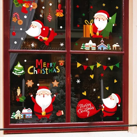 Weihnachten Fensteraufkleber Doppelseitig Weihnachtsmann Schneemann Wiederverwendbar Statisch Haftend PVC Glasaufkleber Für Haus Deko