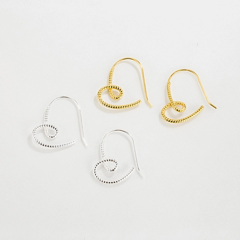 Orecchini a Gancio a Cuore in Argento Sterling 925 per Donna Trama Corda Intrecciata Stile INS Coreano Elegante Cuore Cavo Gioielli
