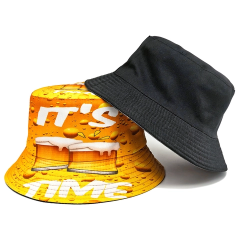 Chapeau Bob Imprimé Bière Polyester Respirant Protection Solaire Été Chapeau De Pêcheur Vintage Unisexe