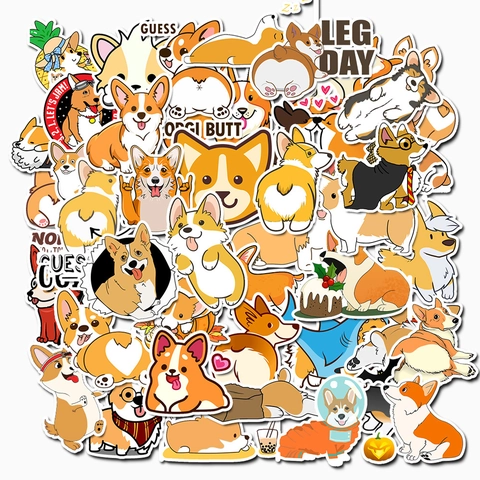 Cute Corgi Dog Stickers Waterproof Vinyl Decals For Luggage Laptop Water Bottle Animal Cartoon Decorative Stickers Pack
