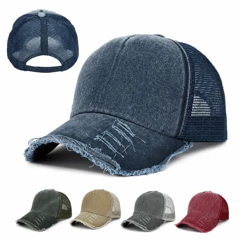 Gorra de Béisbol Vintage de Algodón Lavado Con Malla para Hombre Mujer Distressed Trucker Hat Ajustable Sombrero de Sol Streetwear Diario Exterior