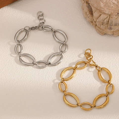 Minimalist Stainless Steel Bracelet Geometric Round Circle Ring Chain Link Hand Jewelry For Women Men Punk Metal Fashion