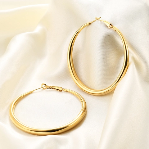 Orecchini A Cerchio Ovali Acciaio Inossidabile 304 Placcato Oro Minimalista Gioielli Geometrici Per Donne Moda
