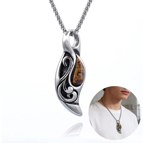 Collana Pendente Occhio Di Tigre Acciaio Inossidabile Retro Gotico Goccia Vintage Tribal Gioielli Uomo Donna