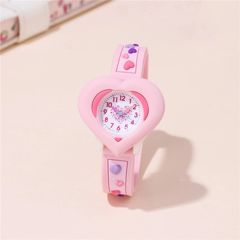 Sweet Heart Pattern Kids Watch Colorful Plastic Strap Boys Girls Student Gift Quartz Analog Children Wristwatch