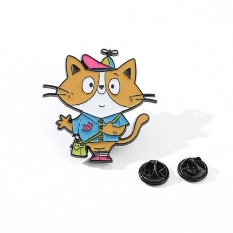 Cute Cartoon Cat Enamel Brooch Pin Propeller Hat Blue Shirt Crossbody Bag Alloy Metal Badge Clothes Backpack Decor Gift Kids Adults Jewelry