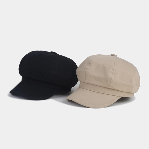 Gorra Newsboy Vintage Sombrero Octogonal Algodón Lino Transpirable Protección Solar Color Sólido Casual Mujer