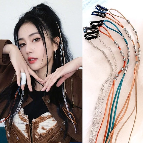 Bohemian Haarverlängerungsclip Wildleder Flechtseil Mit Metallperlen Kettenquasten Ethnische Vintage Haaraccessoires Damen