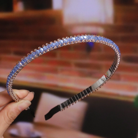 Elegant Rhinestone Crystal Beaded Headband Thin Hand Woven Sparkly Hair Band For Women Fashion Accessories