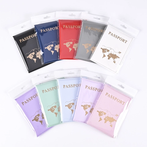 Passport Holder PU Leather World Map Gold Foil Travel Document Cover Case For Men Women Lightweight Protective