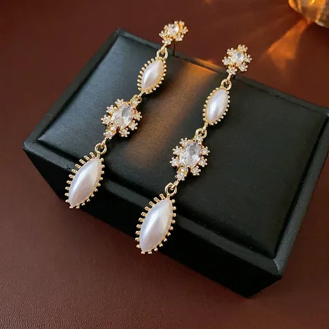 Pendientes Colgantes Vintage Con Cobre Circón Perla Artificial De Imitación Y Poste De Plata Joyería Retro Elegante Para Mujeres