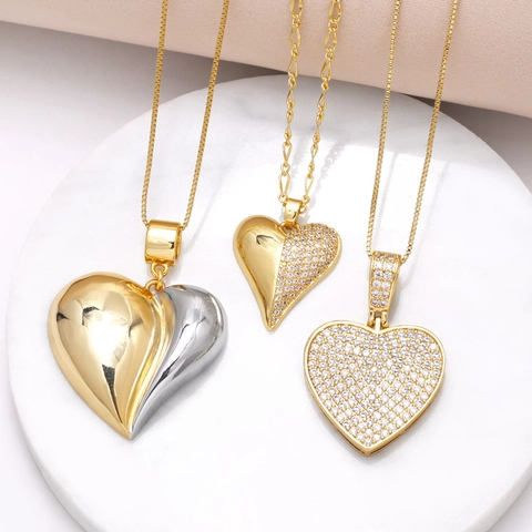 Elegante Kupfer Herz Anhänger Halskette Für Damen Mode Zirkonia Eingelegt Gold Silber Plattiert Schlüsselbein Kette Schmuck Geschenk