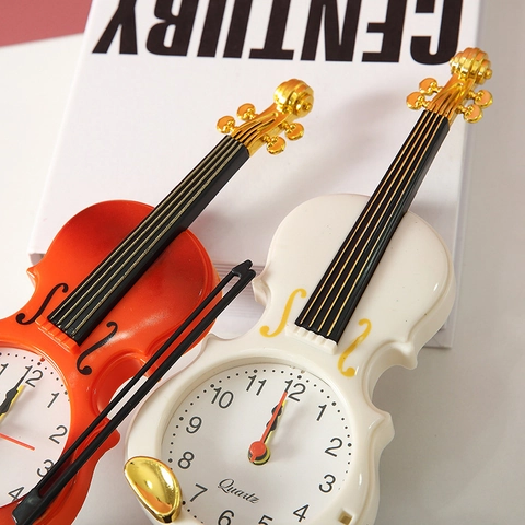 Creative Violin Shaped Alarm Clock Cute Novelty Desk Clock For Kids Students Home Office Bedroom Table Decoration Music Gift
