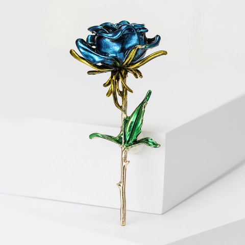 Elegant Enamel Rose Flower Brooch Pin Alloy Gold Plated Floral Corsage For Women Suit Dress Banquet Wedding Jewelry Accessories