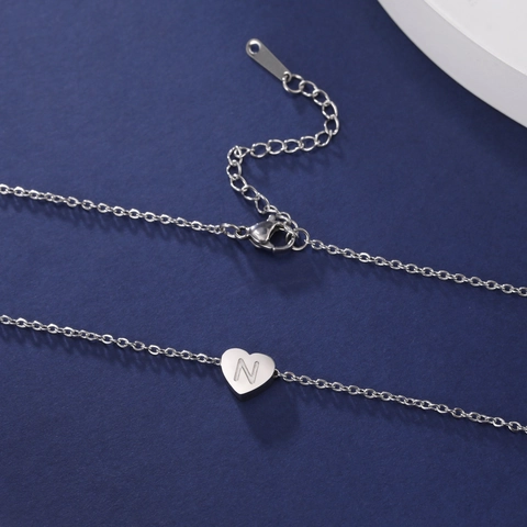 Heart Pendant Initial Necklace Stainless Steel Titanium Steel A-Z Letter Minimalist Jewelry Accessory