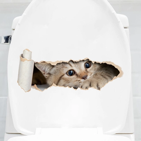 Pegatinas De Pared De Gato 3D Realistas De PVC Impermeable Autoadhesivas Extraíbles Para Asiento De Inodoro Baño Hogar